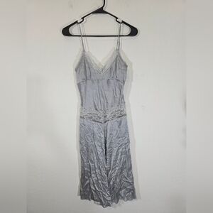 Mimi Chica 100% Silk Lace Gray Midi Silk Dress Size Medium Flawed